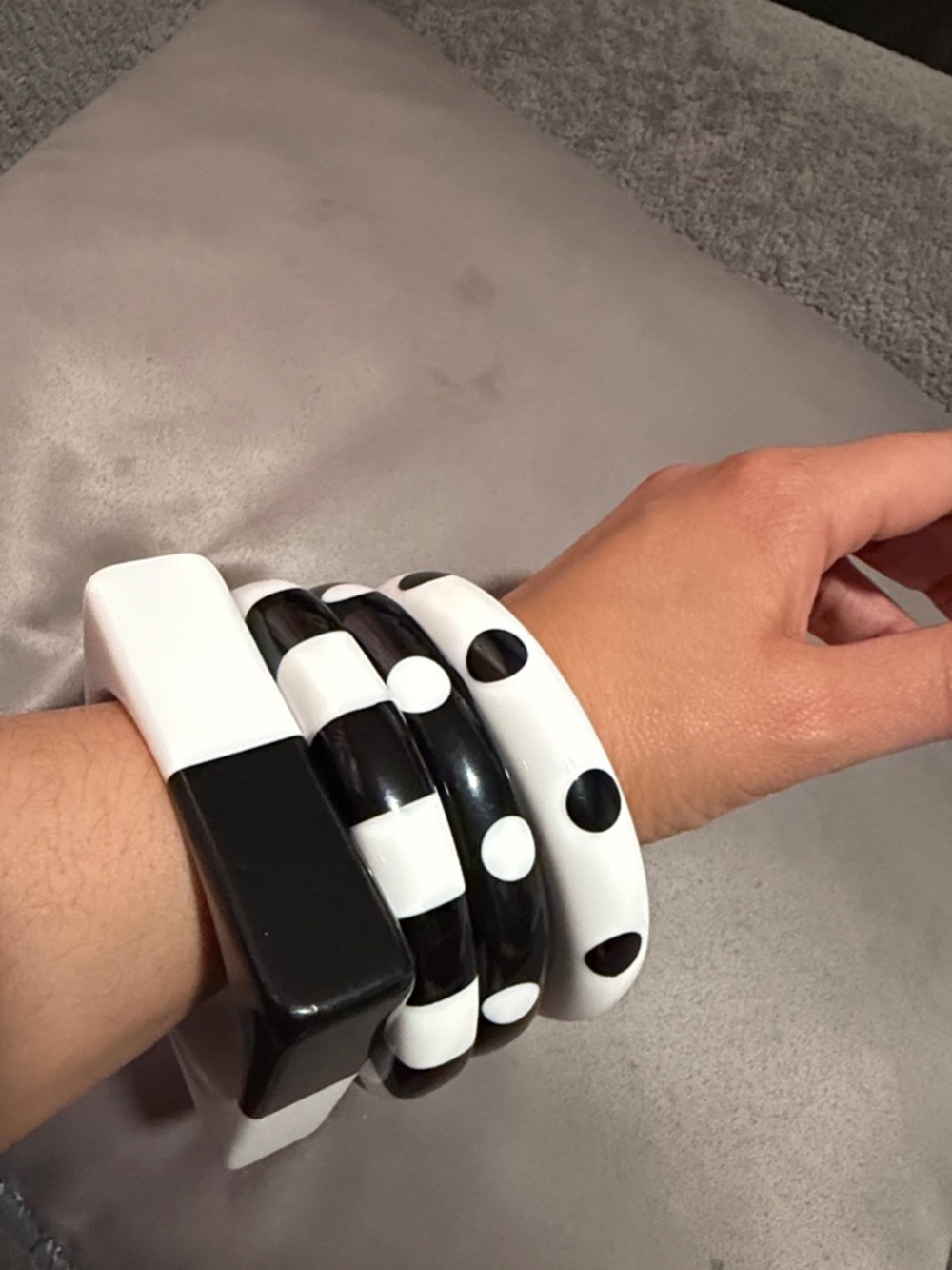 Monochrome Black & White Wristband Set - Fashion Clip & Bangles